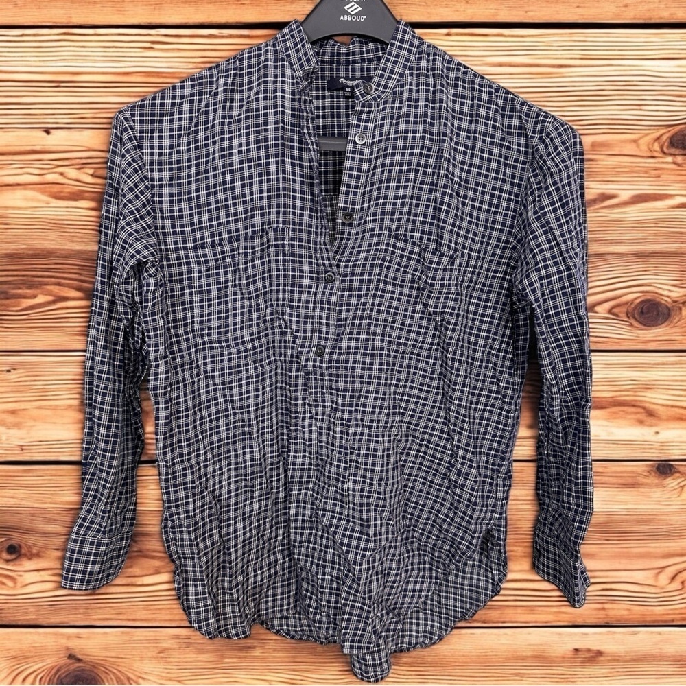 Madewell 1937 womens XS Plaid Cotton Popover Shirt | Navy & White